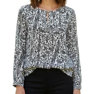 THE LIMITED Black & White Long  Sleeve Sheer Blouse‎ Gold Hardware EUC Size XS